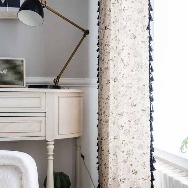 Peaceful Beige Tassel Curtain - Curtain - Delicors