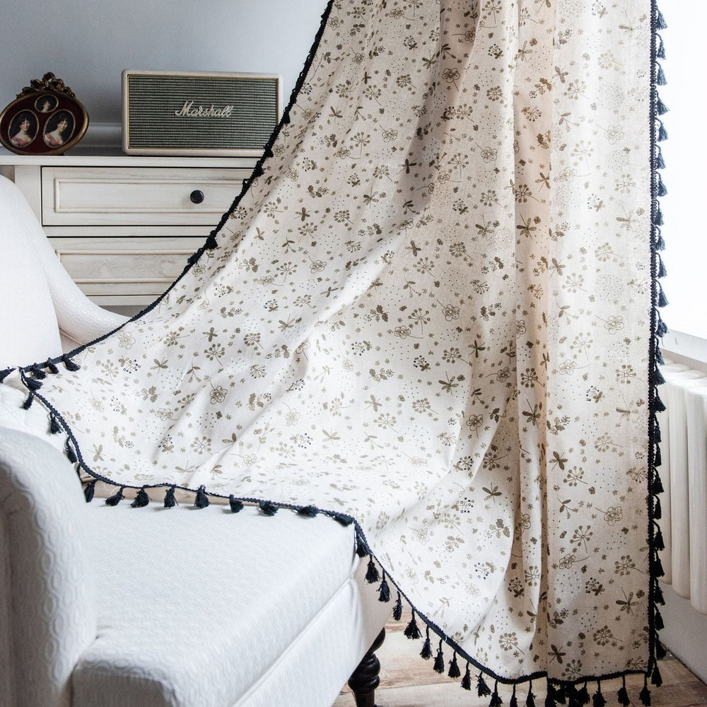 Peaceful Beige Tassel Curtain - Curtain - Delicors