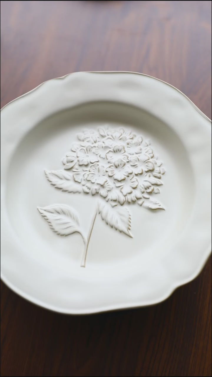 Botanical Embossed Plate 8.5Inch Hydrangea Plate - Delicors