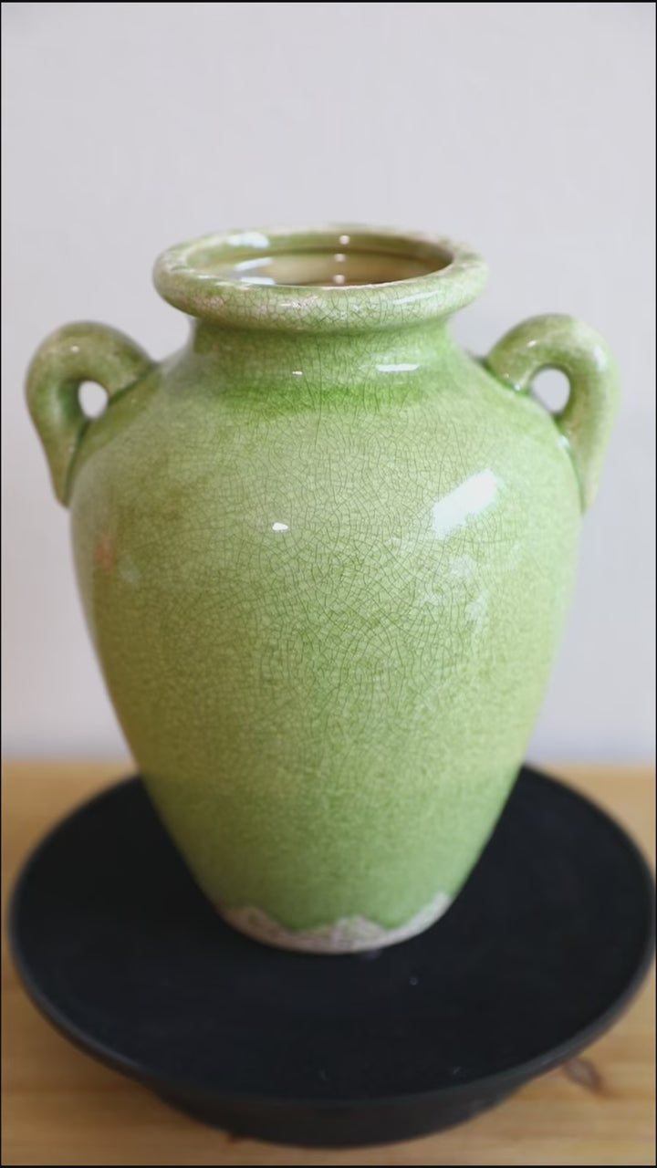 Green Handle Ceramic Vase TwoHandledVase - Delicors