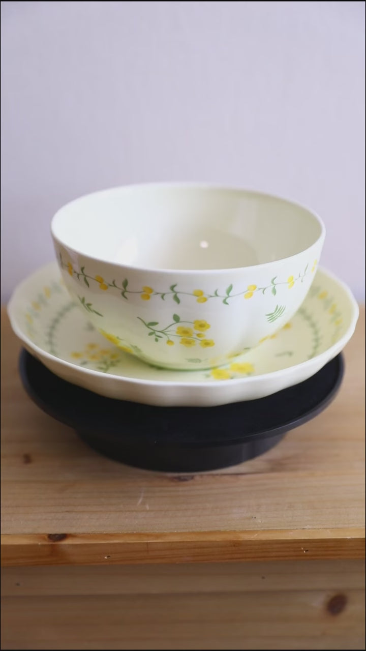 Yellow Garland Ceramic Dining Set 8 InchPlate&6 InchBowl - Delicors