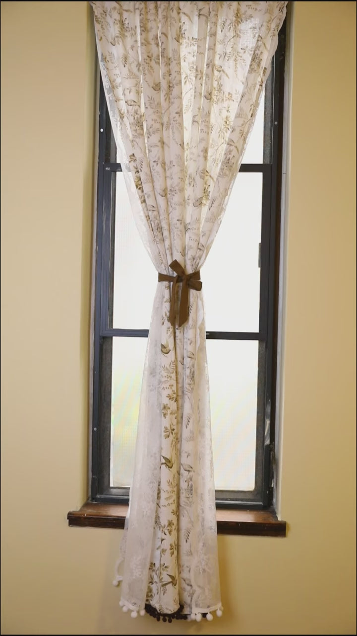 Dancing Bird&Lace Double Layer Curtain - Delicors