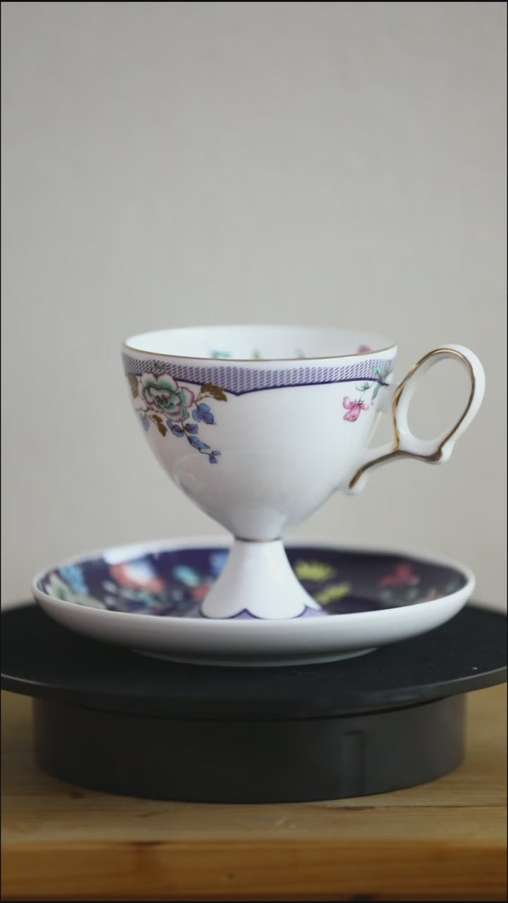 Noir Bloom Pedestal Teacup Set - Delicors