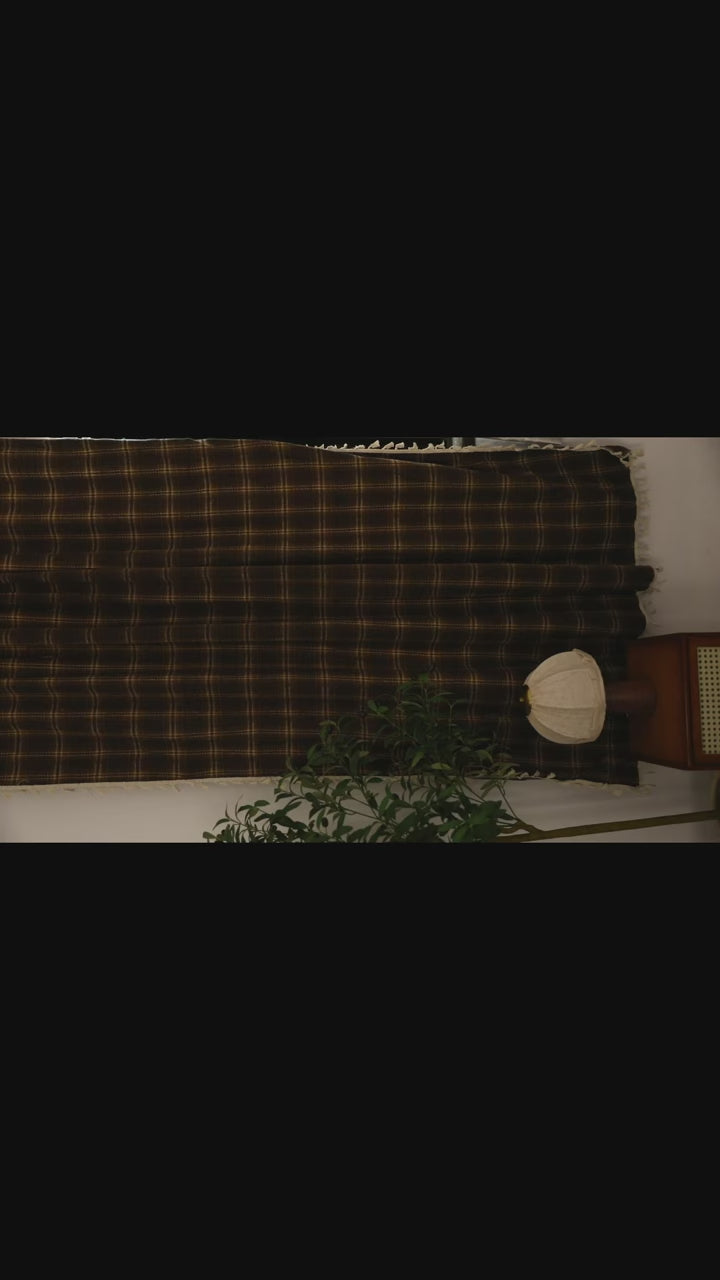 Chocolate Plaid Tassel Curtain - Delicors