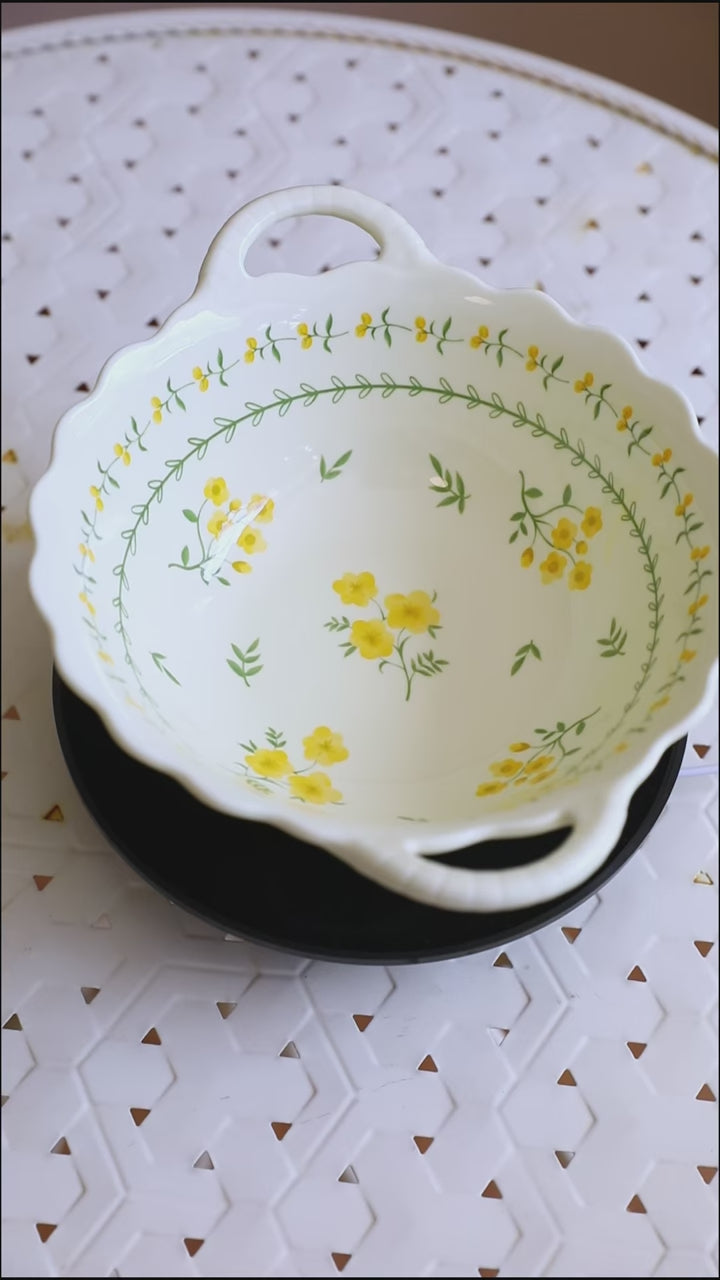 Yellow Garland Ceramic Dining Set 8 InchPlate&9.5InchSoupBowl&9.25 nchSquarePlate - Delicors