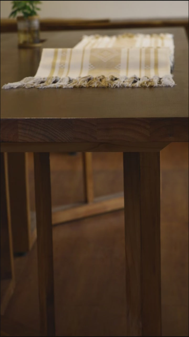 Bohemian Woven Tassel Table Runner Beige Tassels - Delicors