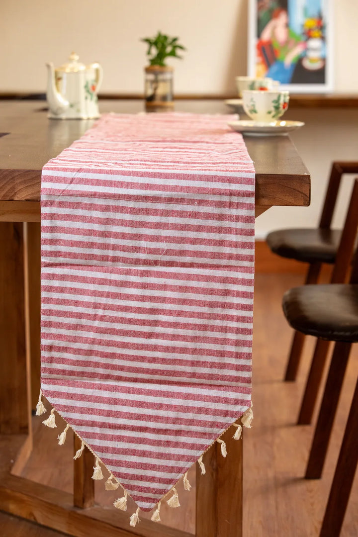 Striped Tassel Table Runner -Table Runner- Delicors