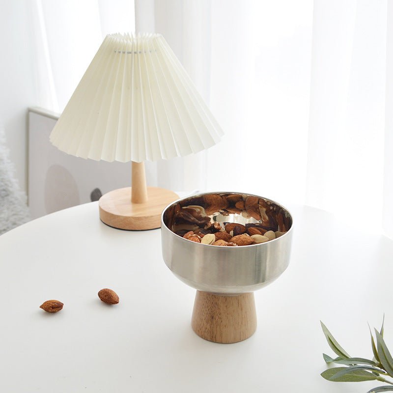 Round Stainless Tray with Solid Wood Base - Tray - Delicors