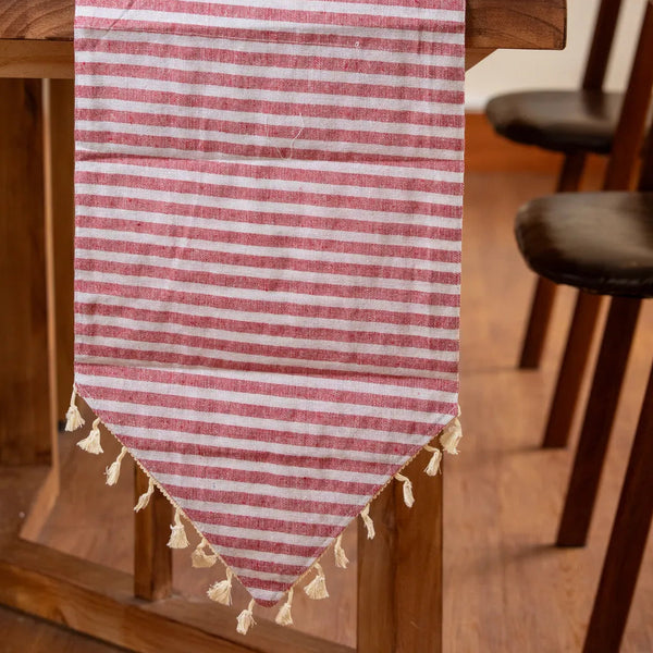 Striped Tassel Table Runner -Table Runner- Delicors