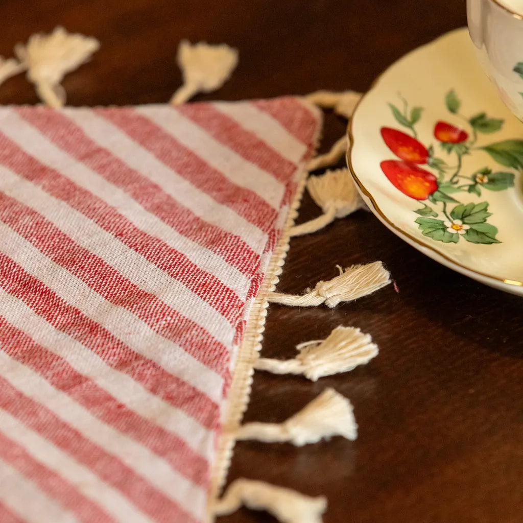 Striped Tassel Table Runner -Table Runner- Delicors