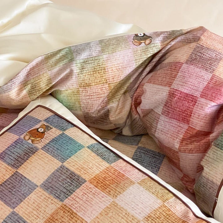 Teddy Rainbow Checker Bedding Set - Bedding - Delicors