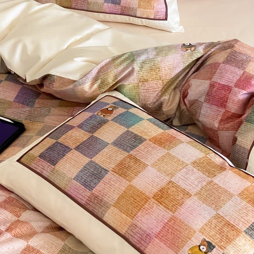 Teddy Rainbow Checker Bedding Set - Bedding - Delicors