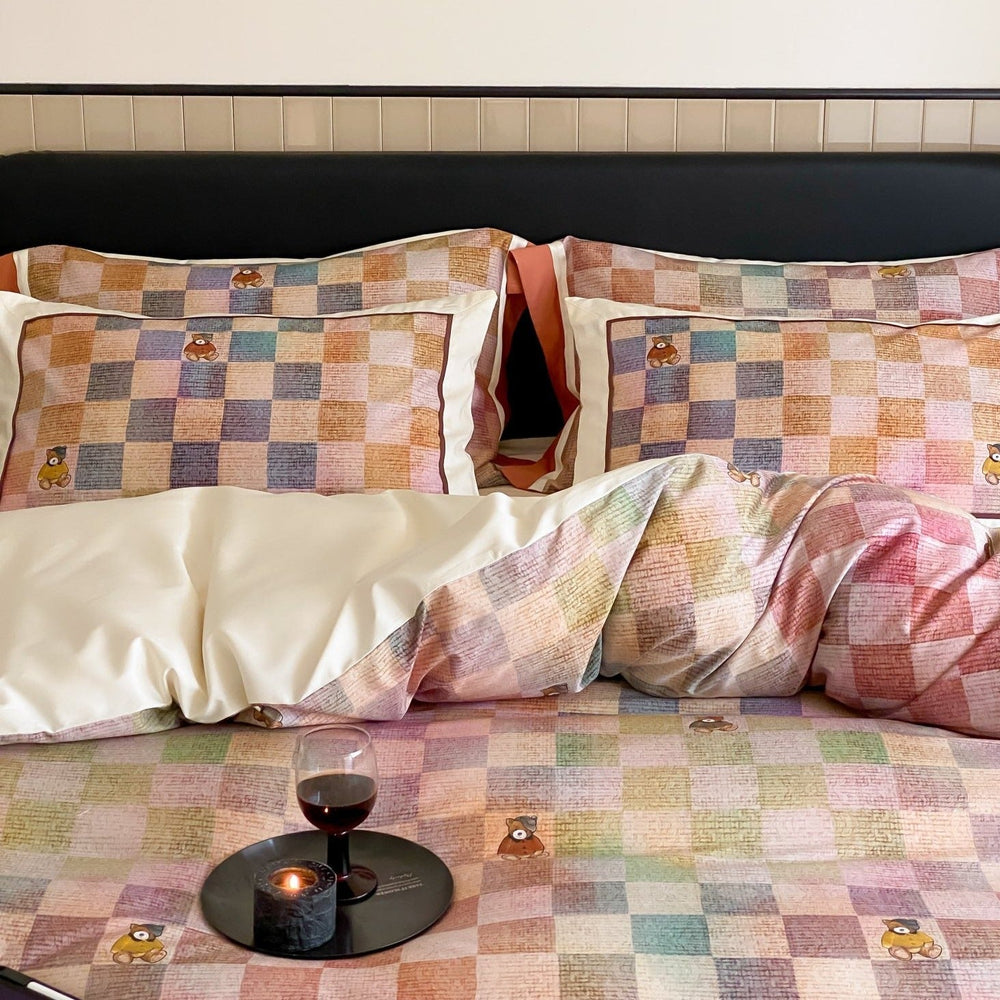 Teddy Rainbow Checker Bedding Set - Bedding - Delicors