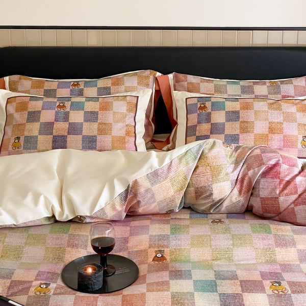 Teddy Rainbow Checker Bedding Set - Bedding - Delicors