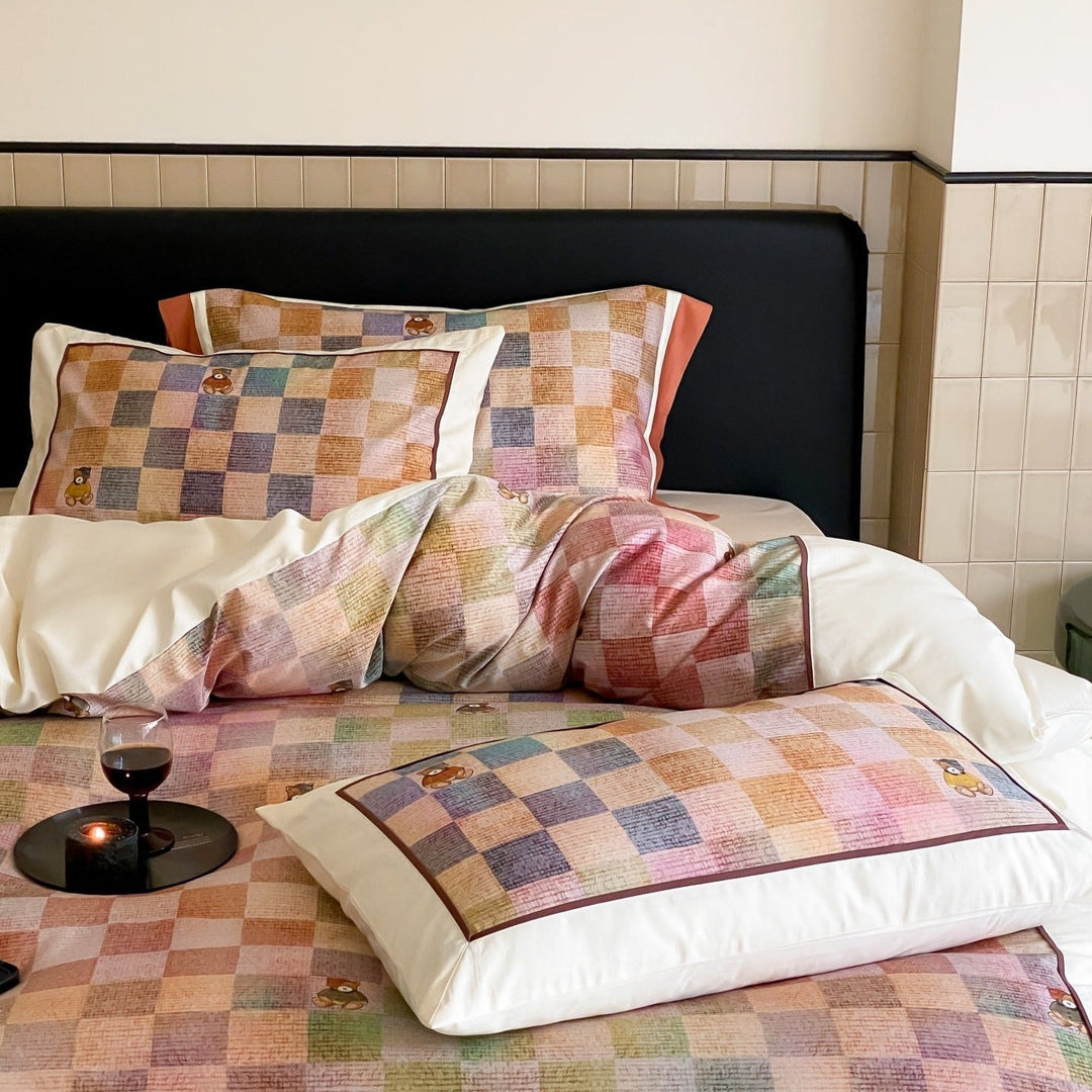 Teddy Rainbow Checker Bedding Set - Bedding - Delicors