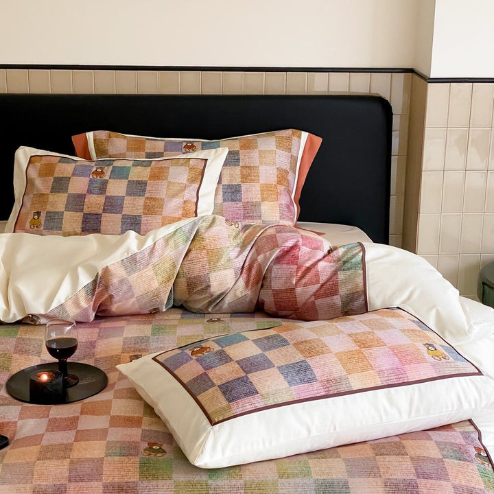 Teddy Rainbow Checker Bedding Set - Bedding - Delicors