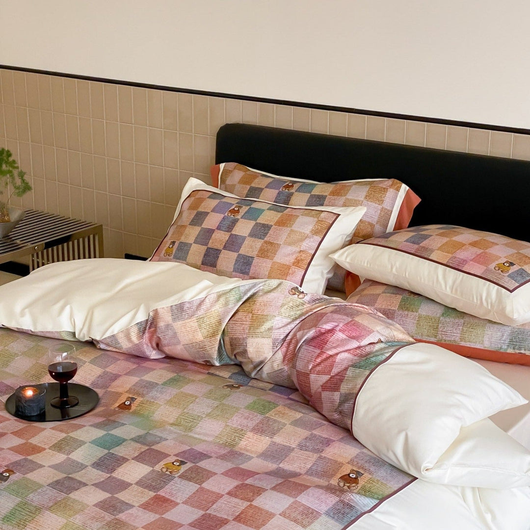 Teddy Rainbow Checker Bedding Set - Bedding - Delicors