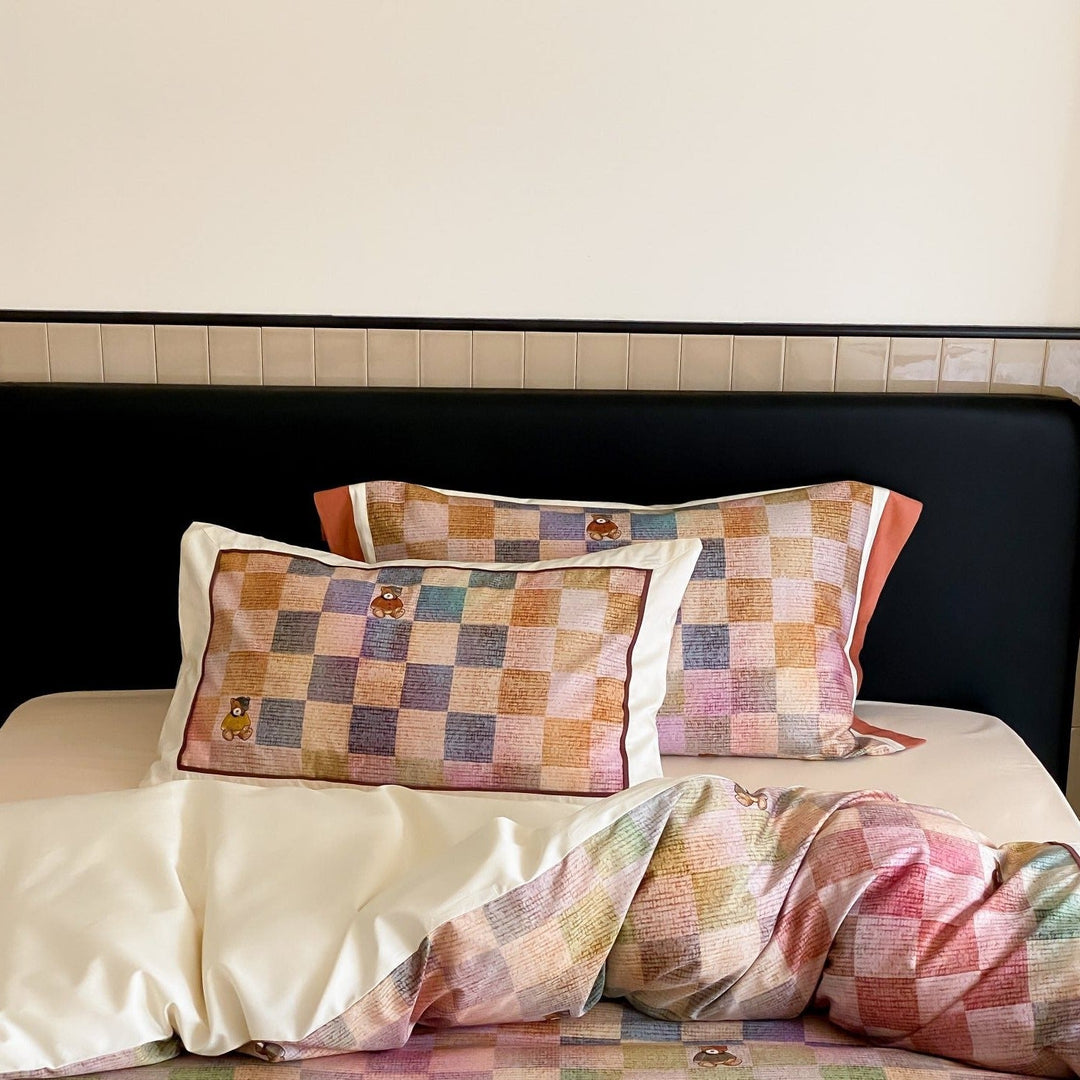 Teddy Rainbow Checker Bedding Set - Bedding - Delicors