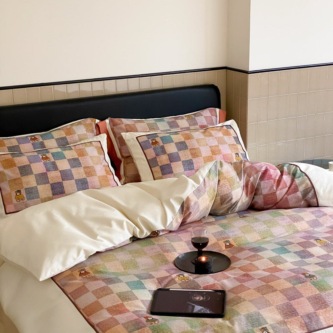 Teddy Rainbow Checker Bedding Set - Bedding - Delicors