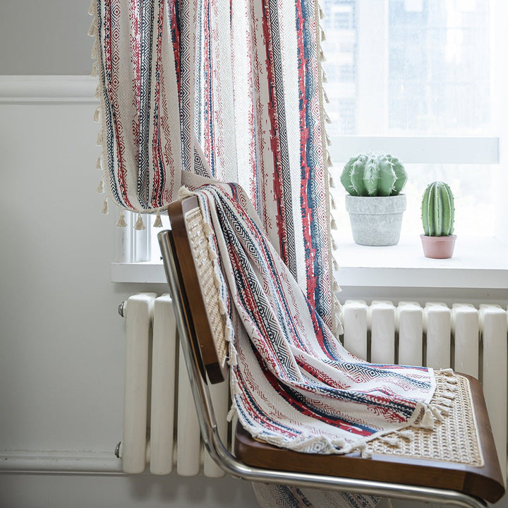 Vintage Red Boho Tassel Curtain - Curtain - Delicors