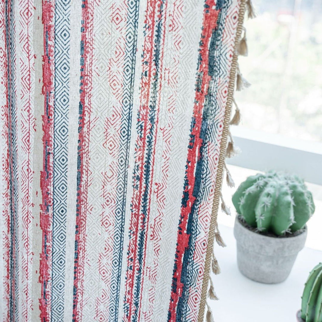 Vintage Red Boho Tassel Curtain - Curtain - Delicors