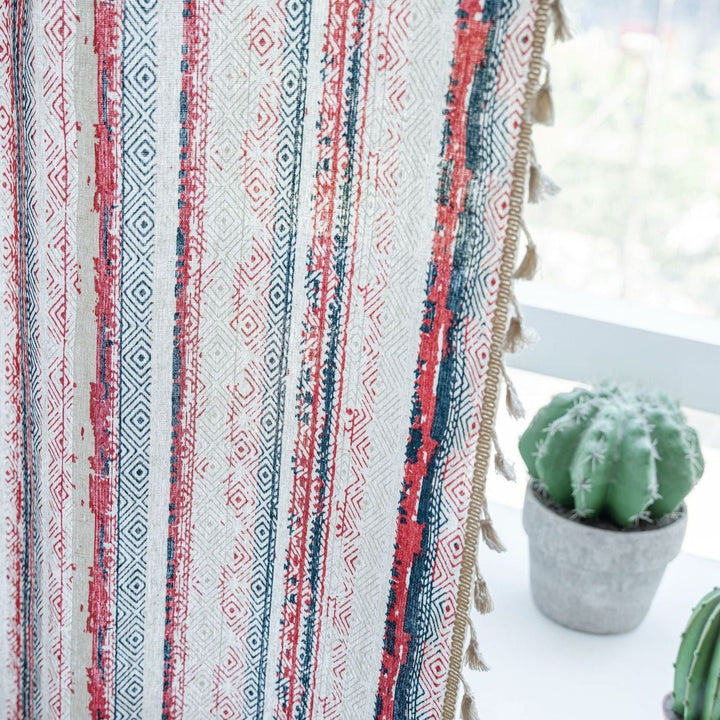 Vintage Red Boho Tassel Curtain - Curtain - Delicors