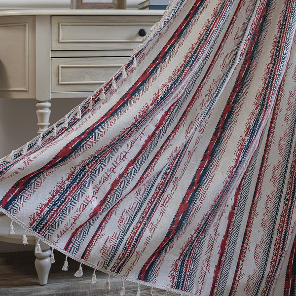 Vintage Red Boho Tassel Curtain - Curtain - Delicors