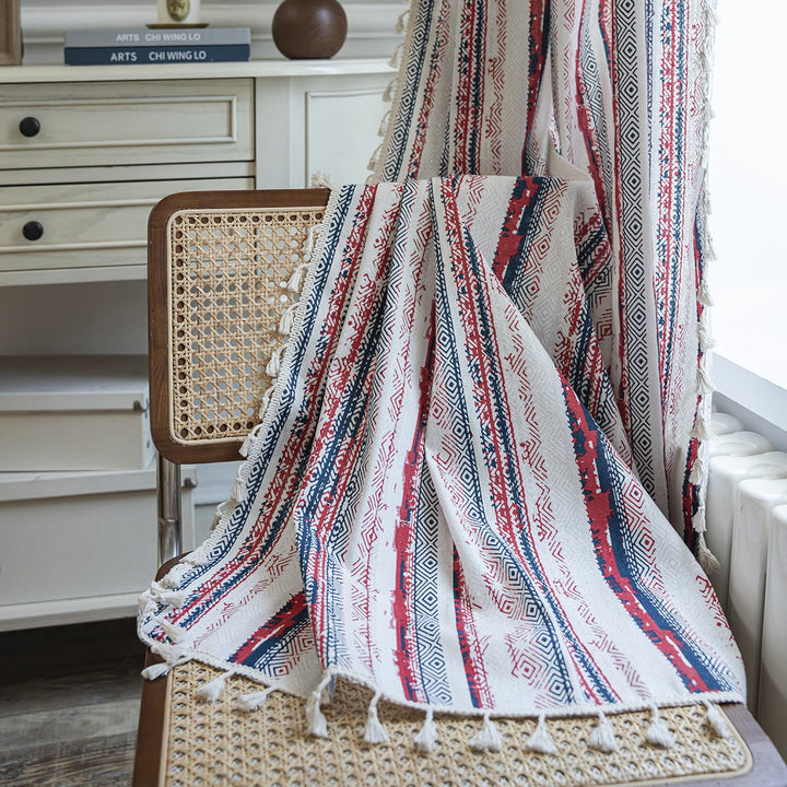 Vintage Red Boho Tassel Curtain - Curtain - Delicors