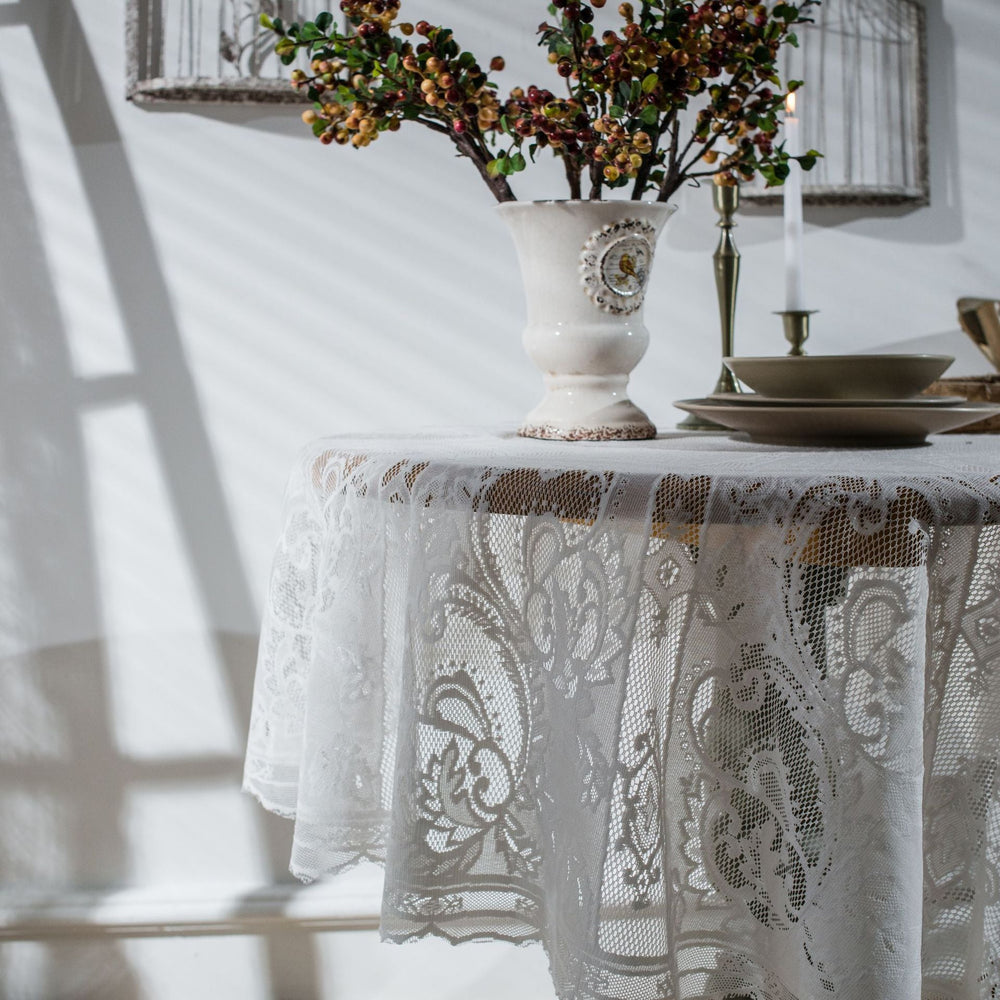 White Lace Embroidered Table Cloth - Table Cloth - Delicors