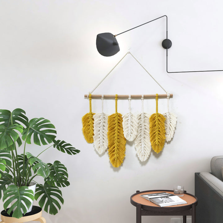 Yellow Feather Macrame Wall Decor