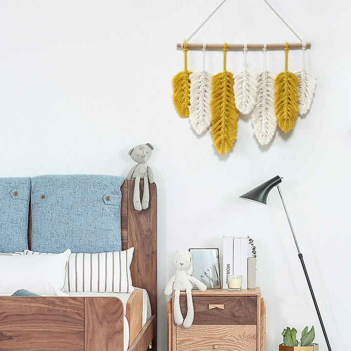 Yellow Feather Macrame Wall Decor