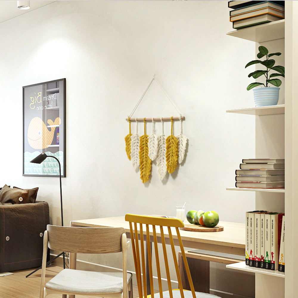 Yellow Feather Macrame Wall Decor