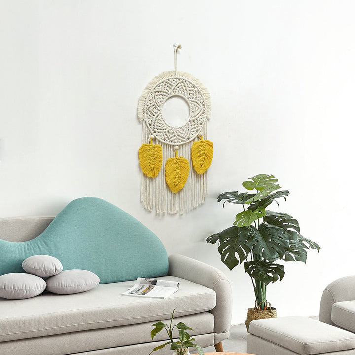 Round Feathered Macrame Wall Decor