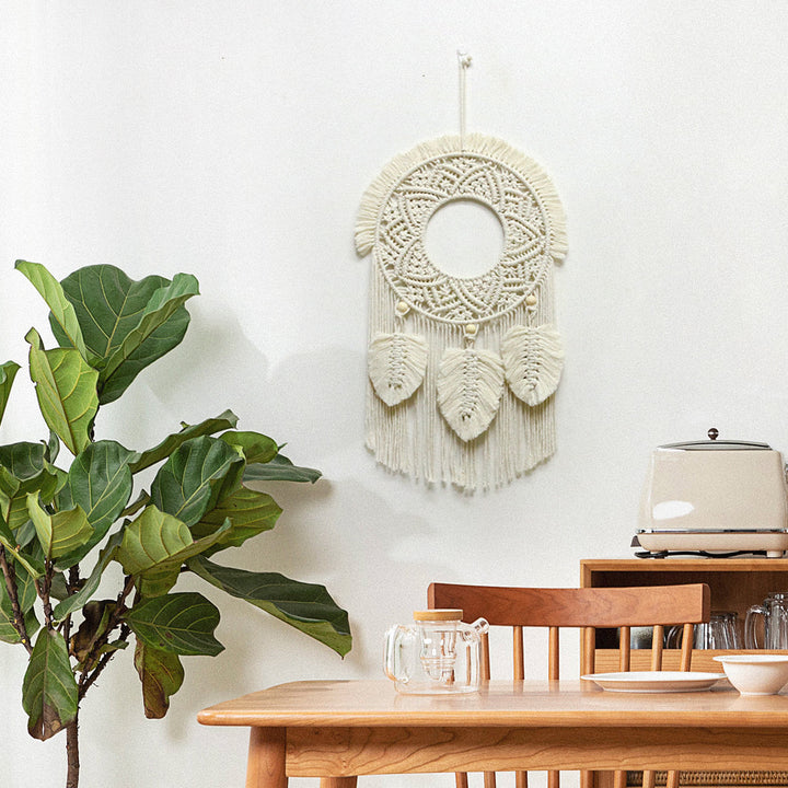 Round Feathered Macrame Wall Decor