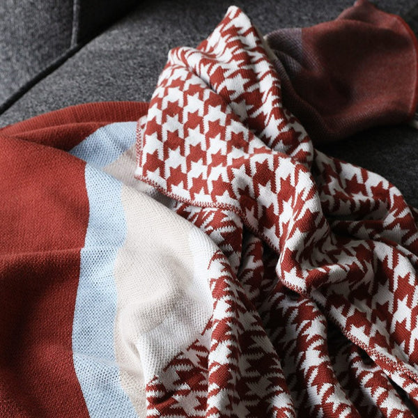 Houndstooth Striped Blanket