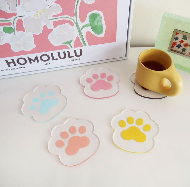 Bear Paw Prints Transparent Acrylic Coasters Collection -- Delicors