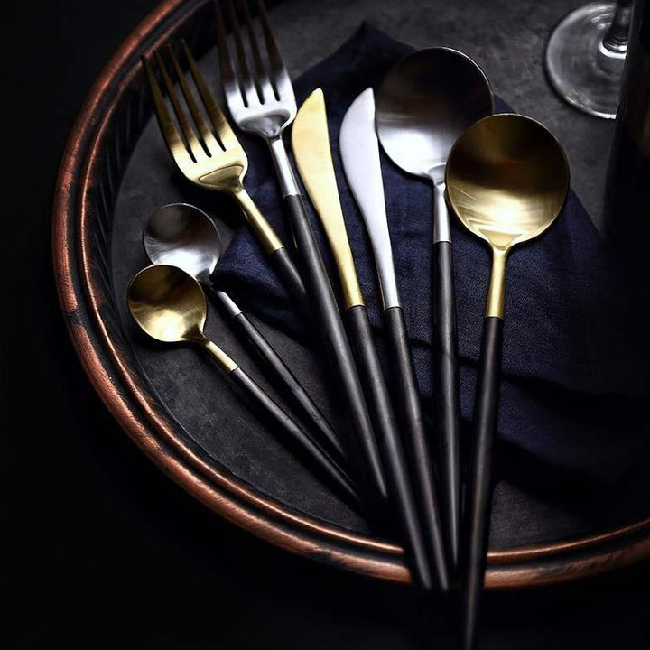 Black Dipped Stainless Steel Cutlery Set -- Delicors