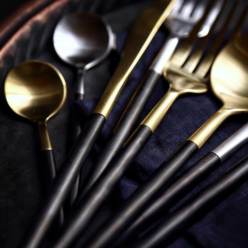 Black Dipped Stainless Steel Cutlery Set -- Delicors