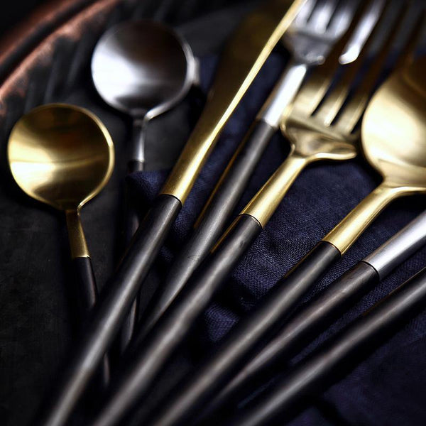 Black Dipped Stainless Steel Cutlery Set -- Delicors