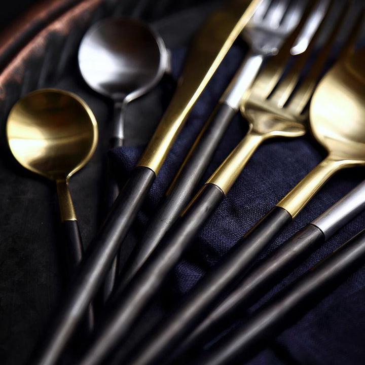 Black Dipped Stainless Steel Cutlery Set -- Delicors