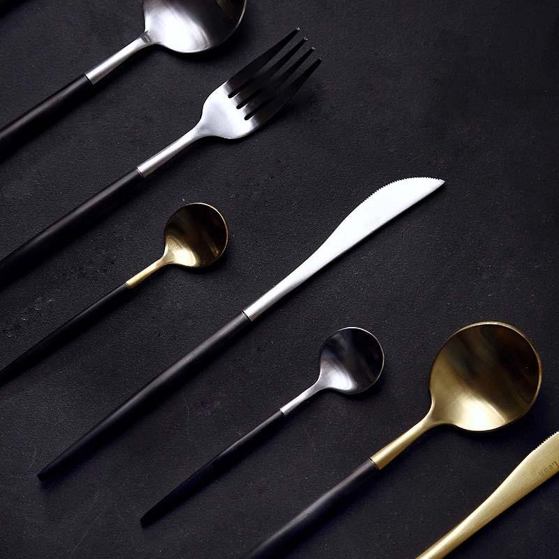 Black Dipped Stainless Steel Cutlery Set -- Delicors