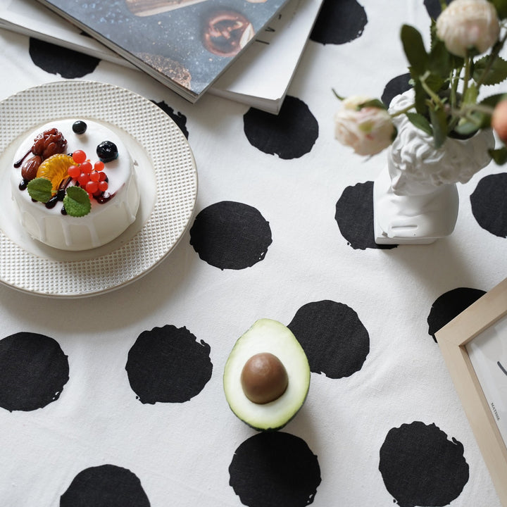Black Polka Dot Tassel Table Cloth -- Delicors