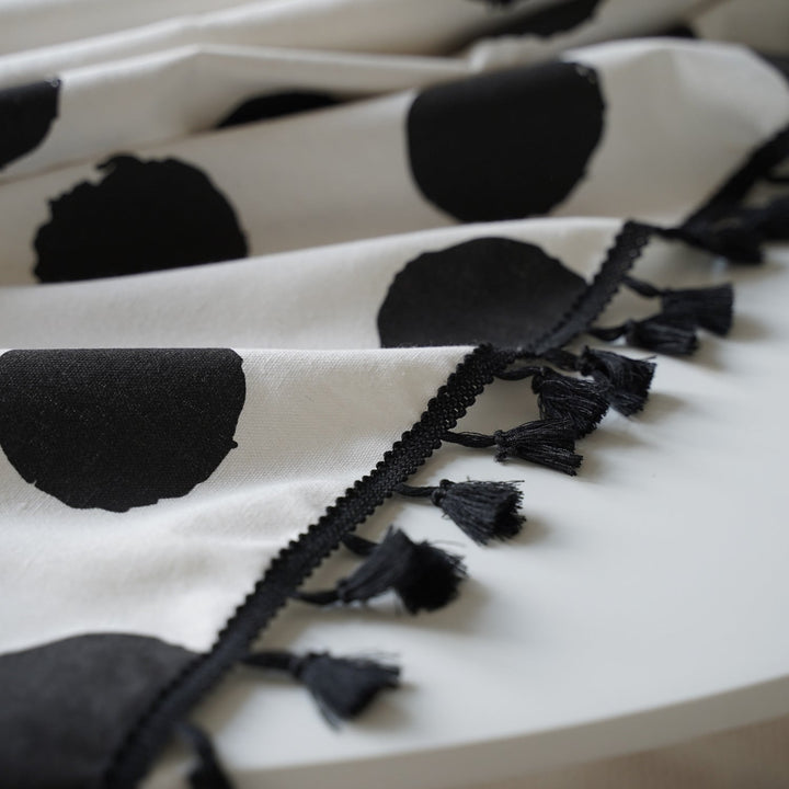 Black Polka Dot Tassel Table Cloth -- Delicors