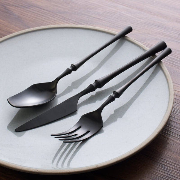 Black Roman Pillar 4-Person Stainless Steel Cutlery Set -Cutlery- Delicors