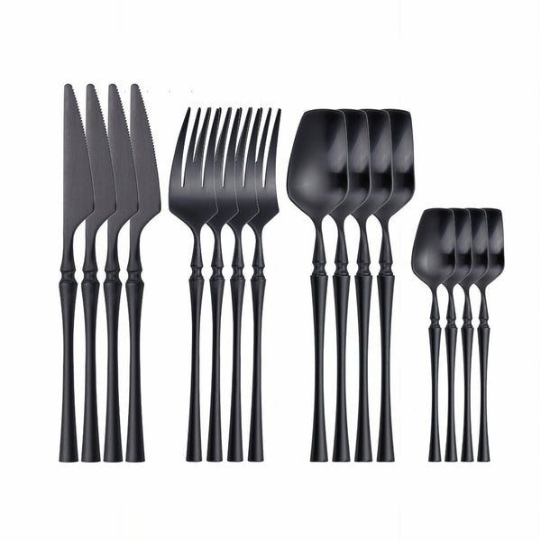 Black Roman Pillar 4-Person Stainless Steel Cutlery Set -Cutlery- Delicors