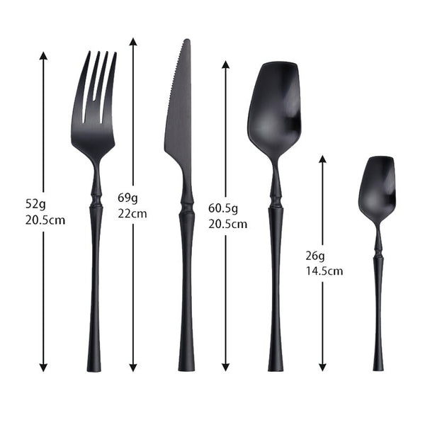 Black Roman Pillar 4-Person Stainless Steel Cutlery Set -Cutlery- Delicors