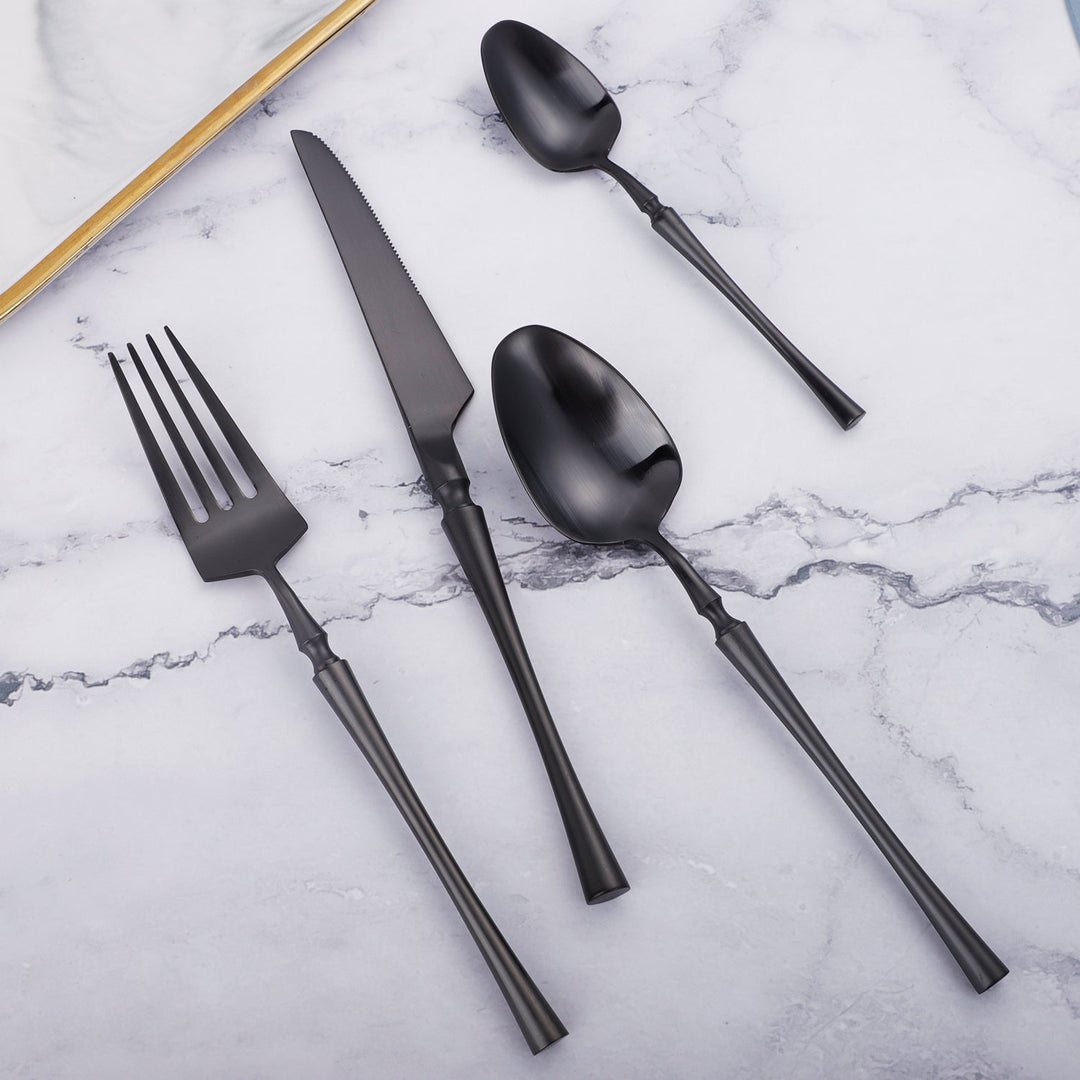 Black Round Roman Pillar Cutlery Set -Cutlery- Delicors