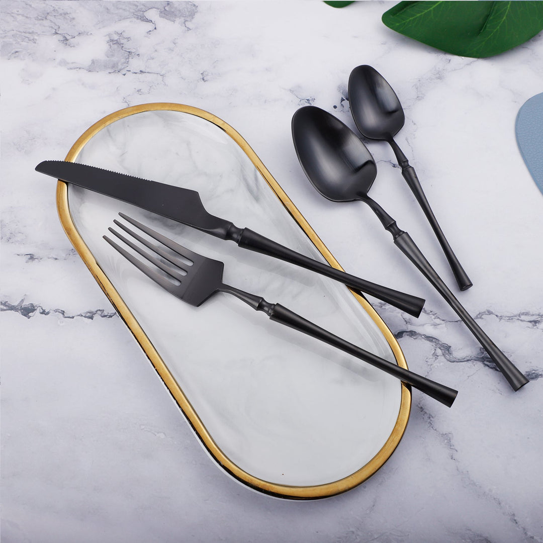 Black Round Roman Pillar Cutlery Set -Cutlery- Delicors