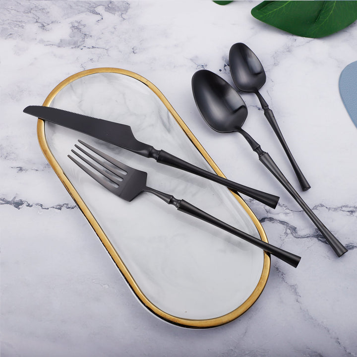 Black Round Roman Pillar Cutlery Set -Cutlery- Delicors