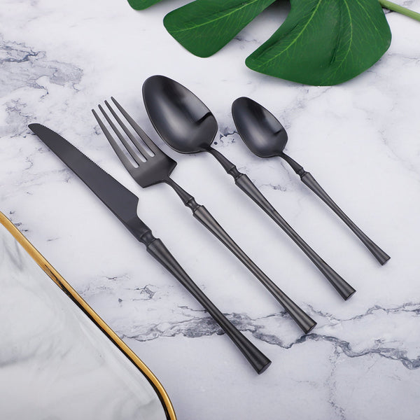 Black Round Roman Pillar Cutlery Set -Cutlery- Delicors